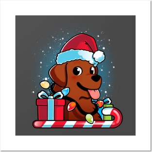 Chocolate Brown Labrador Dog Christmas Posters and Art